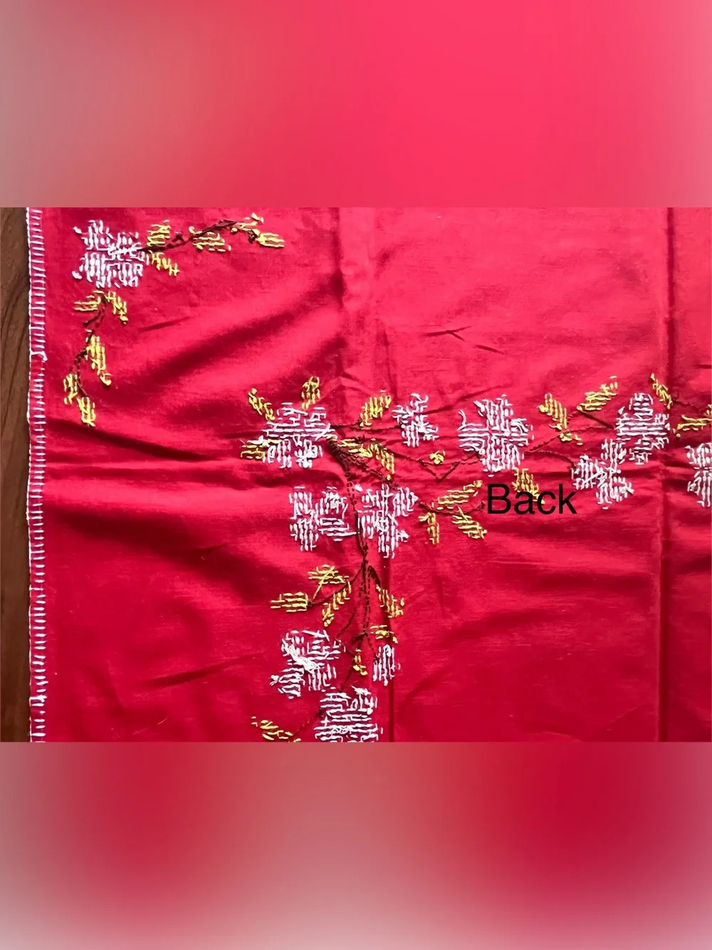 Vintage Tablecloth and 4 Napkin Set 33”Square Red Embroidered Flowers MCM